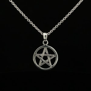 Sterling Silver Pentagram Necklace, Simple Pagan Jewelry Pendant Necklace, Minimalist Wicca Jewelry Pentagram Amulet, P-0063 image 1