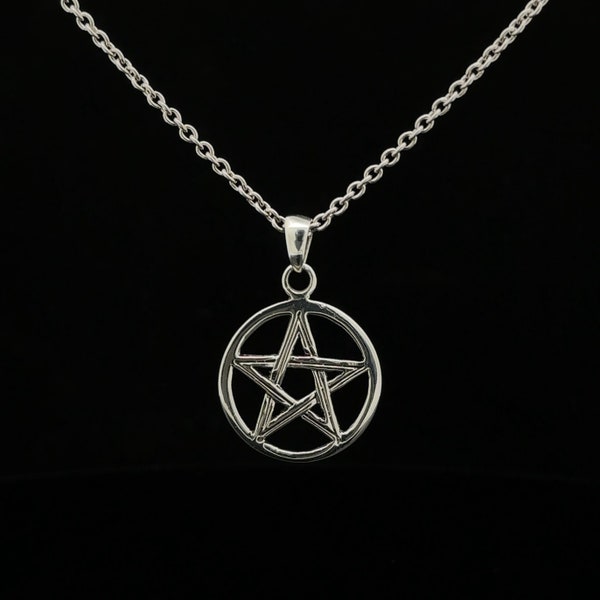 Sterling Silver Pentagram Necklace, Simple Pagan Jewelry Pendant Necklace, Minimalist Wicca Jewelry Pentagram Amulet, P-0063
