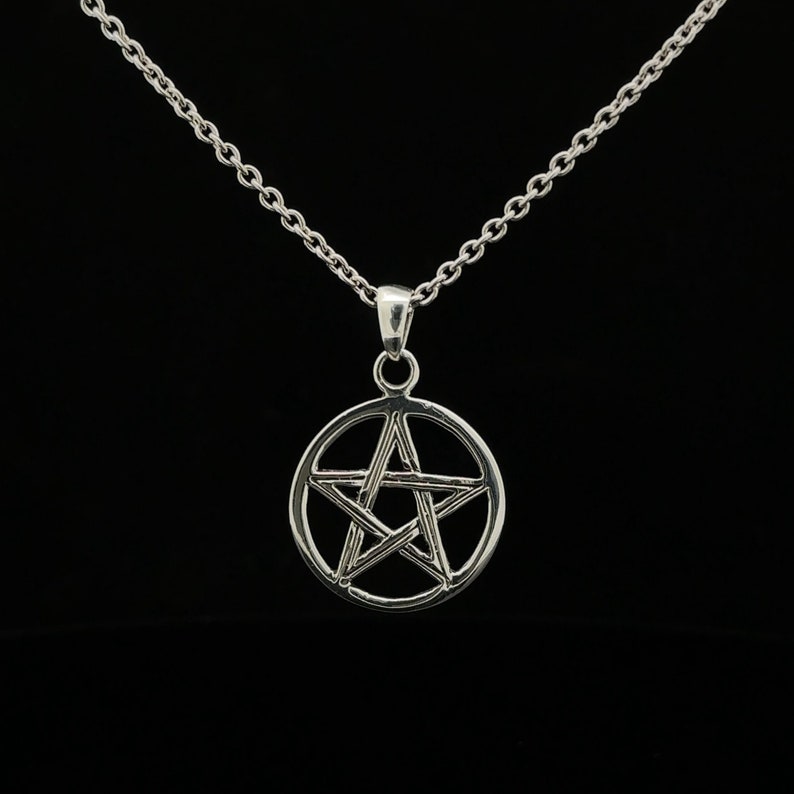 Sterling Silver Pentagram Necklace, Simple Pagan Jewelry Pendant Necklace, Minimalist Wicca Jewelry Pentagram Amulet, P-0063 image 1