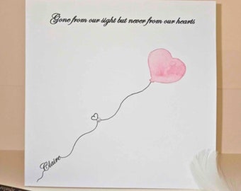 Beautiful Hand Water Coloured Balloon Sympathy Card.