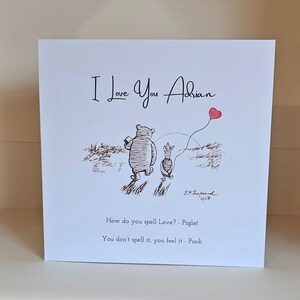 Carte de Saint-Valentin personnalisée Winnie l'ourson - Ballon aquarelle