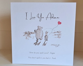 Winnie the Pooh Personalised Valentine's Day Card - Watercolour Balloon