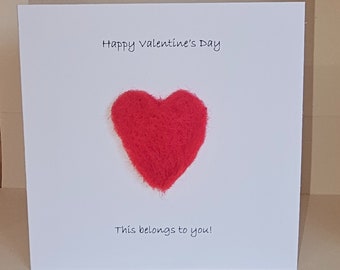 Felted Heart Hand Made Valentine's Day Card