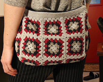 Gray and pink handmade chic crochet clutch and crossoverbag. 2 in one bag. All day toiletry pouch and cosmetic bag