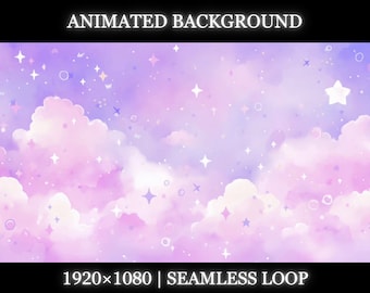 Vtuber animated background | Purple pink cloudy sky animated background | twitch stream overlay, Vtuber seamless looped background