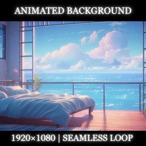 Vtuber animated background | Ocean view bedroom animated background | bedroom twitch stream overlay, seamless looped background