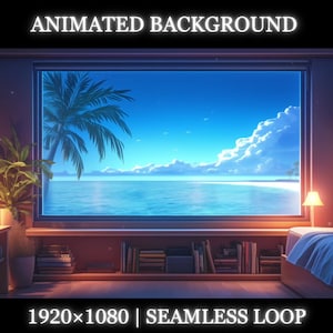 Vtuber animated background | Ocean view bedroom animated background | bedroom twitch stream overlay, seamless looped background