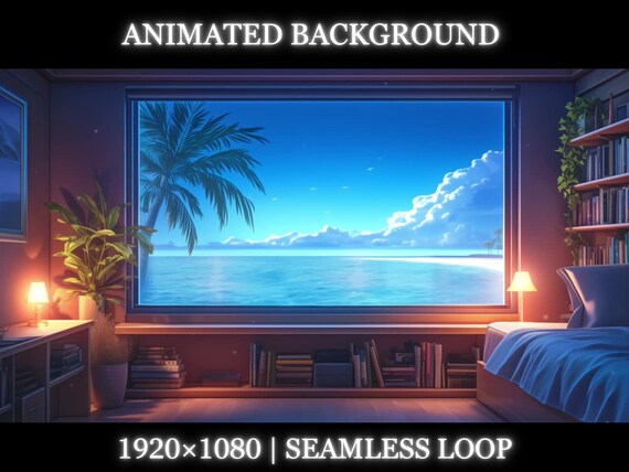 Vtuber animated background | Ocean view bedroom animated background | bedroom twitch stream overlay, seamless looped background