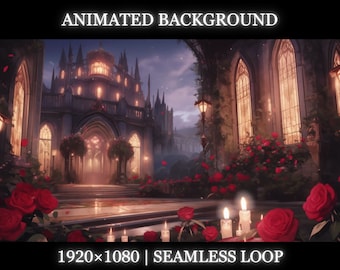 Vtuber animated background | Romantic castle with roses animated background | twitch stream overlay, Vtuber seamless looped background