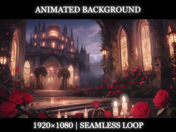 Vtuber animated background | Romantic castle with roses animated background | twitch stream overlay, Vtuber seamless looped background