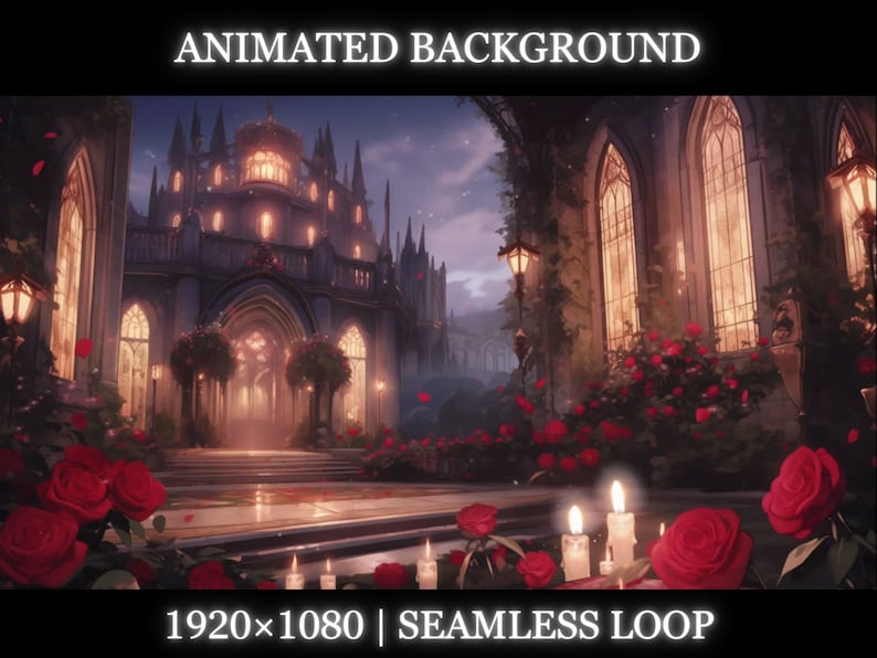Vtuber animerad bakgrund | Romantiskt slott med rosor animerad bakgrund | Twitch stream overlay, Vtuber sömlös loopad bakgrund bild 1