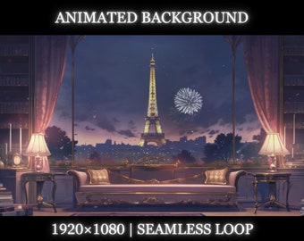 Vtuber animated background | Eiffel Tower new year fireworks animated background | twitch stream overlay, seamless looped background