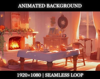 Vtuber animated background | Thanksgiving room animated background | living room twitch stream overlay, seamless looped background