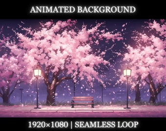 Vtuber animated background | Night sakura park animated background | twitch stream overlay, Vtuber seamless looped background