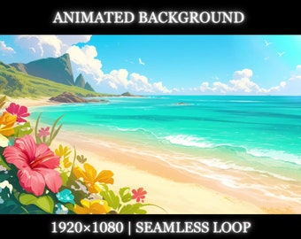 Vtuber animated background | Ocean view animated background | summer vibe cozy twitch stream overlay, seamless looped background
