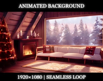 Vtuber animated background | Christmas snowy cabin animated background | living room twitch stream overlay, seamless looped background