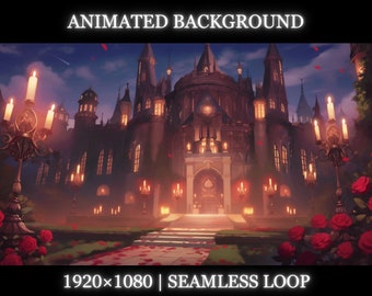 Vtuber animated background | Romantic castle with roses animated background | twitch stream overlay, Vtuber seamless looped background
