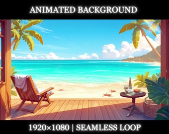 Vtuber animated background | Ocean view animated background | summer vibe cozy twitch stream overlay, seamless looped background