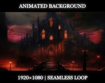Vtuber animated background | Gothic cathedral animated background | Haunted, scary, Halloween themed, lightenings, dark, gothic castle