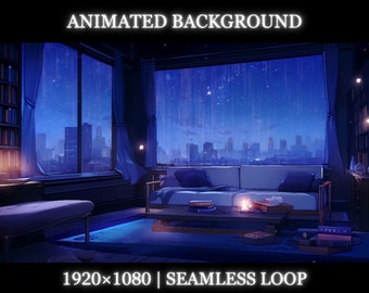 Vtuber animated background | Starry living room animated background | twitch stream overlay, Vtuber seamless looped background