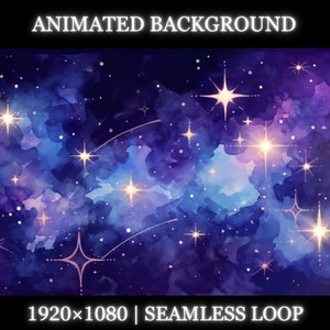 Vtuber animerad bakgrund | Mystisk lila stjärnhimmelbakgrund | Twitch stream-overlay, Vtuber sömlös loopad bakgrund