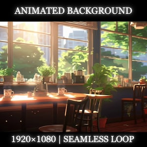 Vtuber animated background | Cozy cafe animated background | Cafe twitch stream overlay, Vtuber seamless looped background