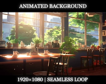 Vtuber animated background | Cozy cafe animated background | Cafe twitch stream overlay, Vtuber seamless looped background