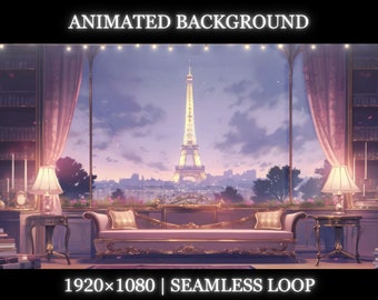 Vtuber animated background | Eiffel Tower dawn animated background | twitch stream overlay, seamless looped background
