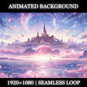 Vtuber animated background | Castle and lake  sakura animated background | twitch stream overlay, Vtuber seamless looped background