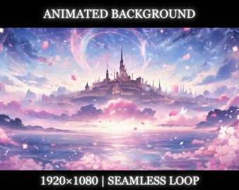 Vtuber animated background | Castle and lake  sakura animated background | twitch stream overlay, Vtuber seamless looped background
