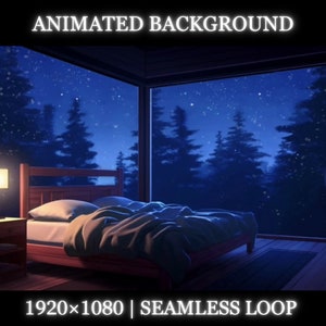 Vtuber animated background | Snowy bedroom forest view animated background | bedroom twitch stream overlay, seamless looped background