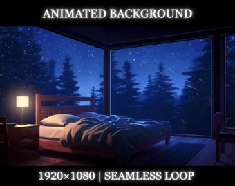 Vtuber animated background | Snowy bedroom forest view animated background | bedroom twitch stream overlay, seamless looped background