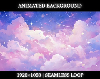 Vtuber animated background | Purple pink starry sky animated background | twitch stream overlay, Vtuber seamless looped background