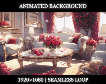 Vtuber animated background | Romantic living room with roses animated background | twitch stream overlay, Vtuber seamless looped background