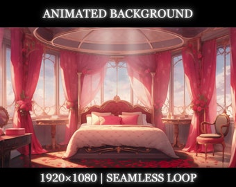 Vtuber animated background | Romantic bedroom with roses animated background | twitch stream overlay, Vtuber seamless looped background