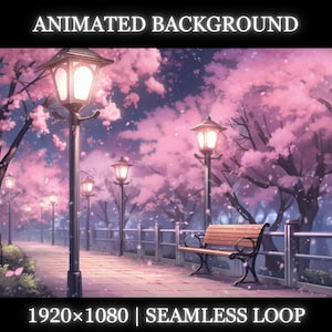 Vtuber animated background | Night sakura park animated background | twitch stream overlay, Vtuber seamless looped background