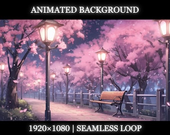 Vtuber animated background | Night sakura park animated background | twitch stream overlay, Vtuber seamless looped background