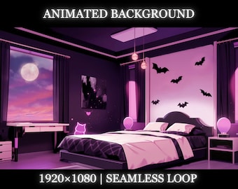 Vtuber animated background | Kuromi inspired animated background | purple cute bedroom twitch stream overlay, seamless looped background
