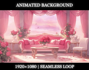Vtuber animated background | Romantic living room with roses animated background | twitch stream overlay, Vtuber seamless looped background