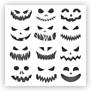 Pumpkin Faces Halloween Jack-o&#39;-Lantern Stencil - Choose a Size - Laser-Cut Reusable Plastic