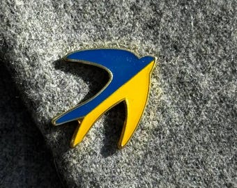 Ukrainian Swallow Brass Badge, Handmade Support Ukraine Pin