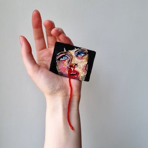 Pulp Fiction Mia Wallace Portrait Beaded Brooch