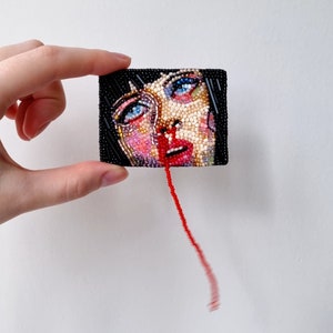 Pulp Fiction Mia Wallace Portrait Beaded Brooch