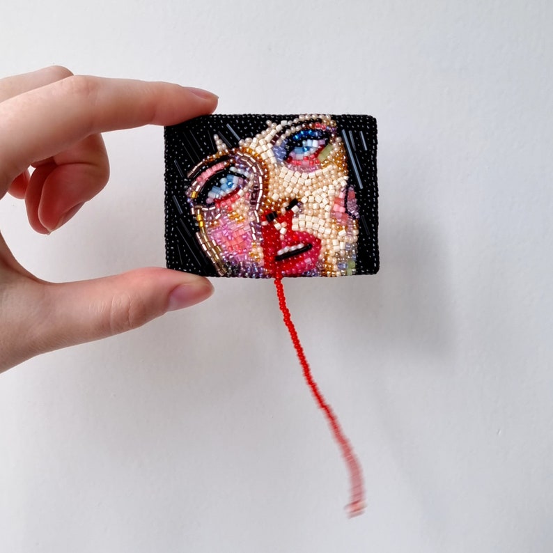 Pulp Fiction Mia Wallace Portrait Beaded Brooch