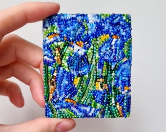 Pintura de lirios de Vincent Van Gogh Broche con cuentas