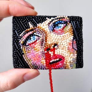 Pulp Fiction Mia Wallace Portrait Beaded Brooch