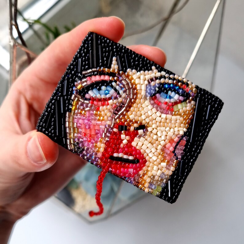 Pulp Fiction Mia Wallace Portrait Beaded Brooch