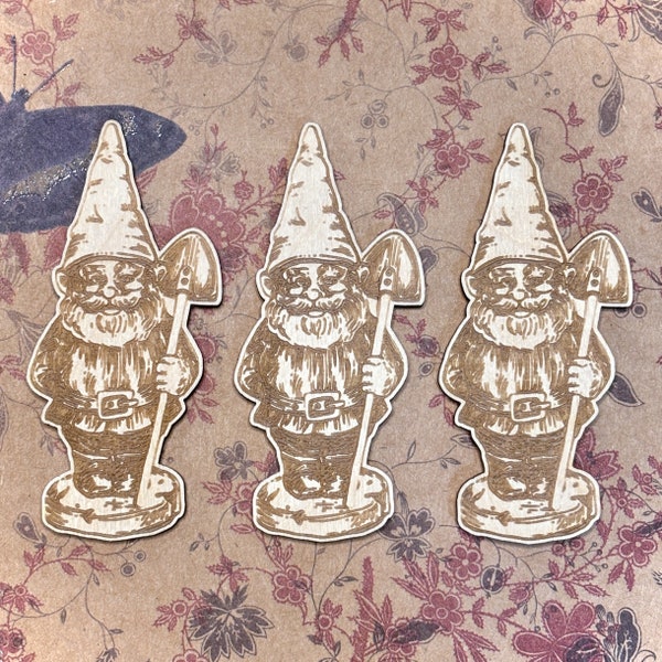 Set of 3 wooden gnome magnets, handmade gift for gardening friend