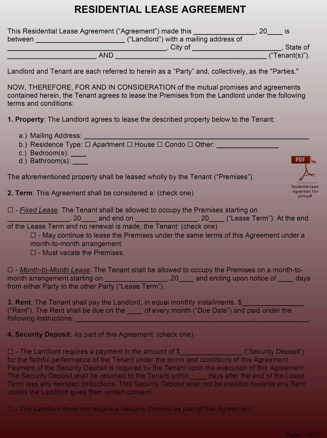 Residential Lease Agreement Template - Editable PDF for Landlords ...