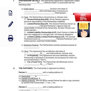 Partnership Agreement Template - Legal Contract for Business Partners, Editable DOC, Customizable Partnership Agreement Form for Easy Use